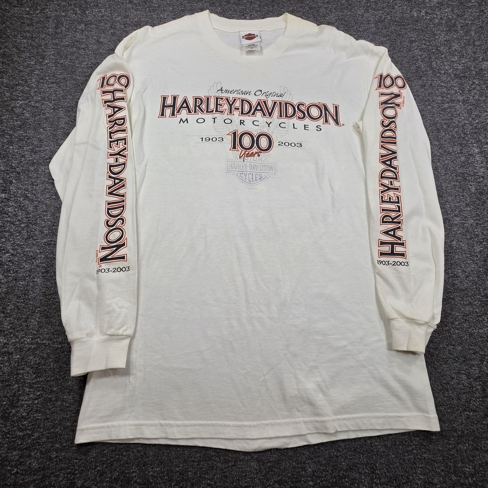 Vtg Texas Harley Davidson Motorcycles Biker Longsleeve Size Large 100 Years Y2K